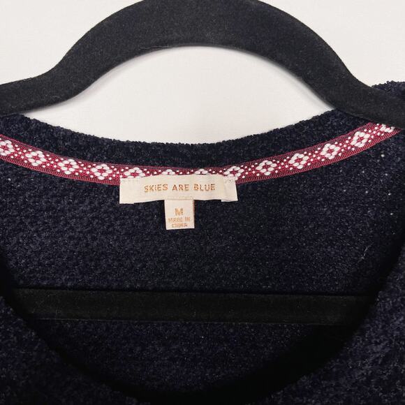 Skies Are Blue Medium M Navy Blue Velvet Texture Twist Front Sweater Crew Neck - Picture 6 of 8